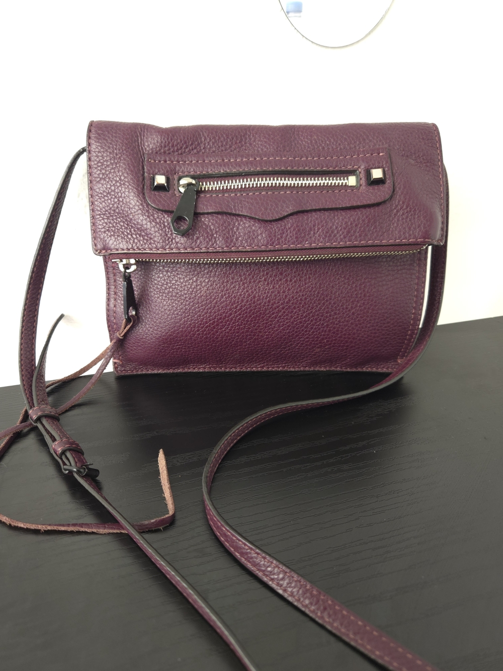 Rebecca Minkoff Micro Regan Plum Pebbled Leather Crossbody Satchel Purse
